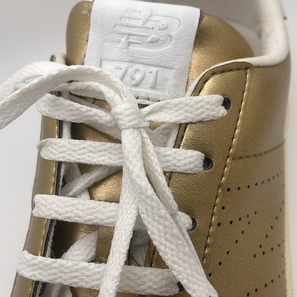 New Balance J Crew Metallic Gold Leather Casual Sneakers - Picture 2 of 15